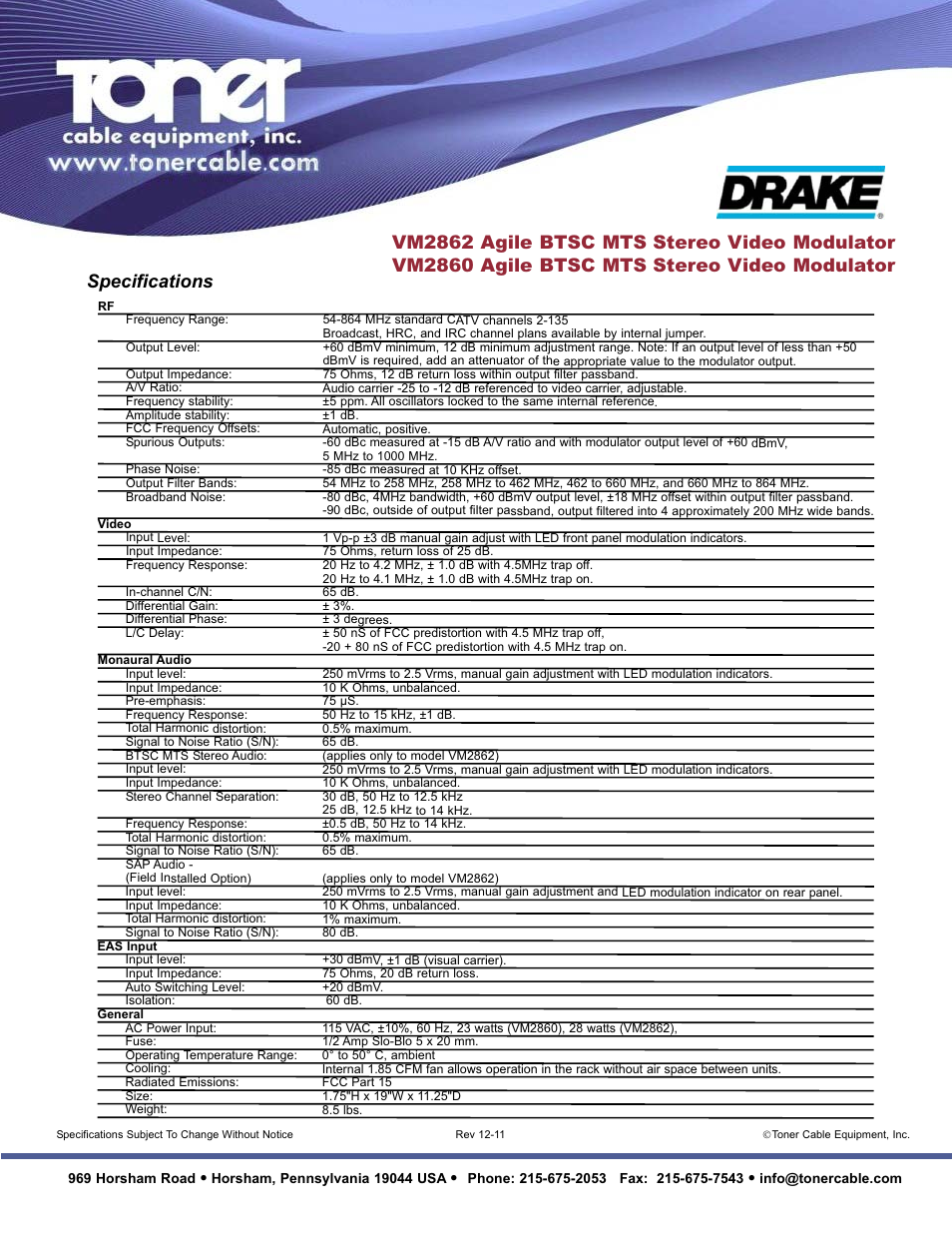 Toner Cable VM2862 Frequency Agile Modulator User Manual | Page 2 / 2