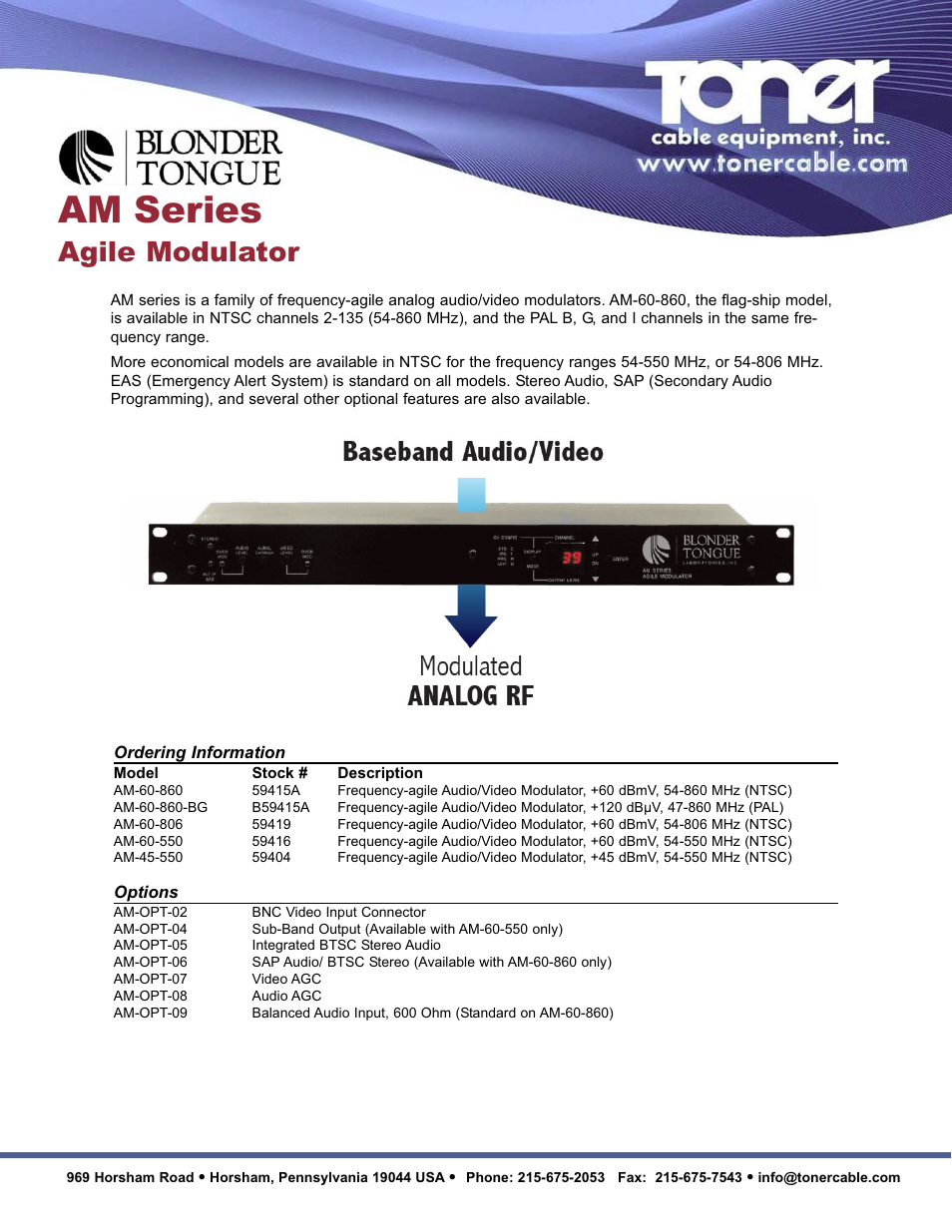 Toner Cable AM Series Agile Modulators User Manual | 2 pages