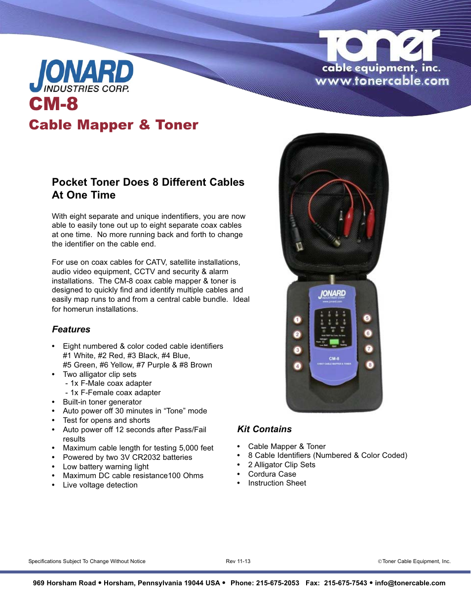 Toner Cable CM-8 Cable Mapper & Toner User Manual | 1 page