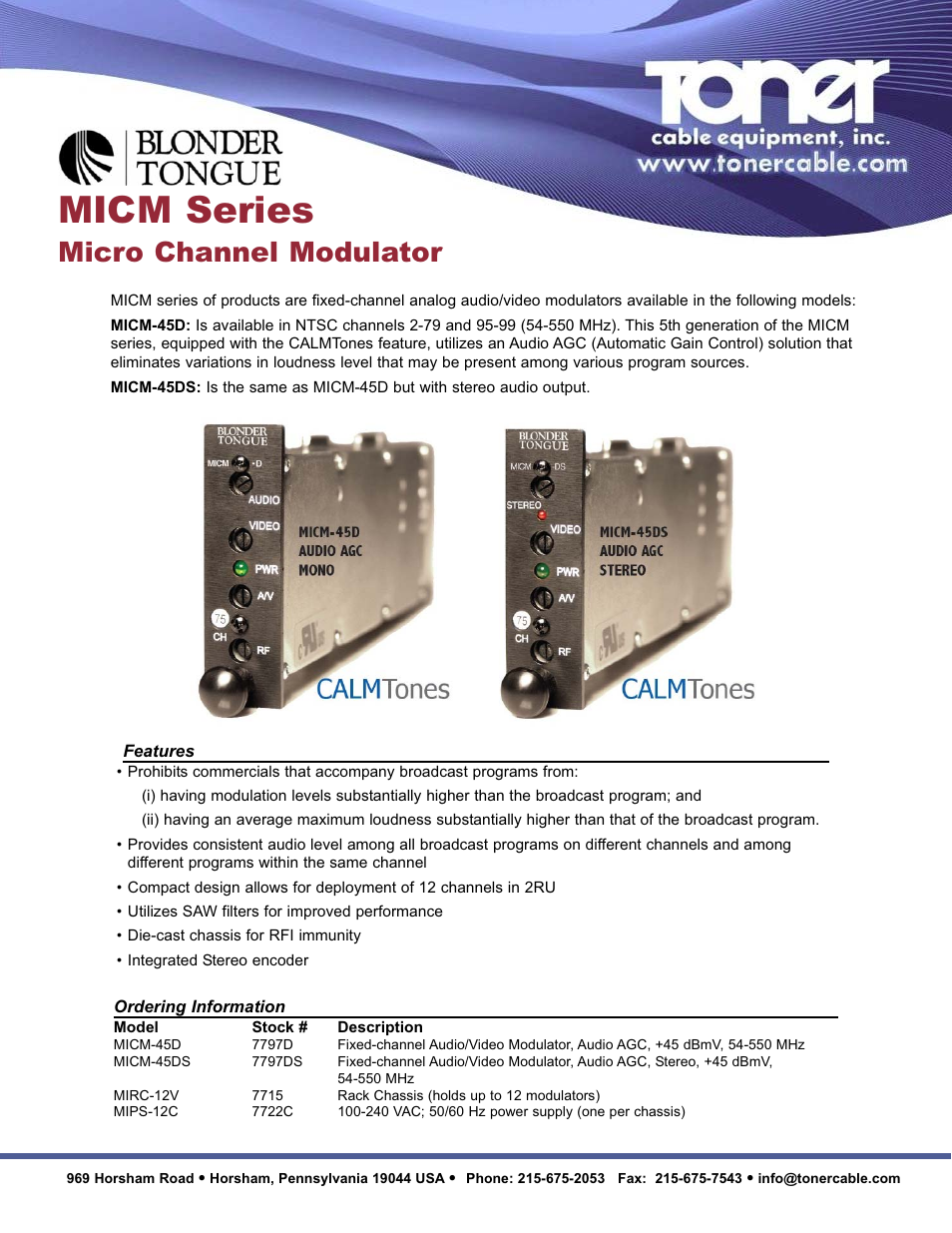Toner Cable MICM-45D Channelized Modulator User Manual | 2 pages