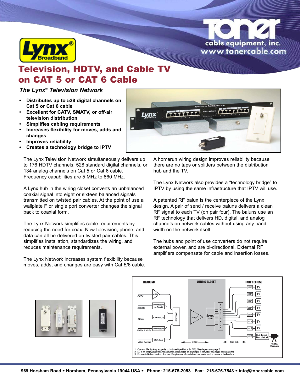 Toner Cable 040-0101 Television (RF) on CAT 5_6 Cable, 8 Port Lynx LT Hub with Rackmount User Manual | 2 pages