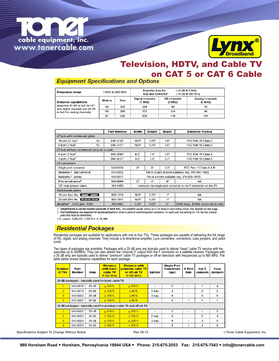 Toner Cable 040-0101 Television (RF) on CAT 5_6 Cable, 8 Port Lynx LT Hub with Rackmount User Manual | Page 2 / 2