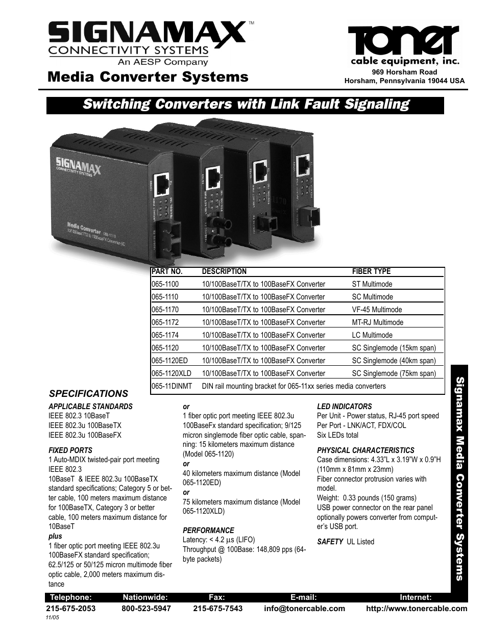 Toner Cable 065-* Media Converter Systems User Manual | 2 pages