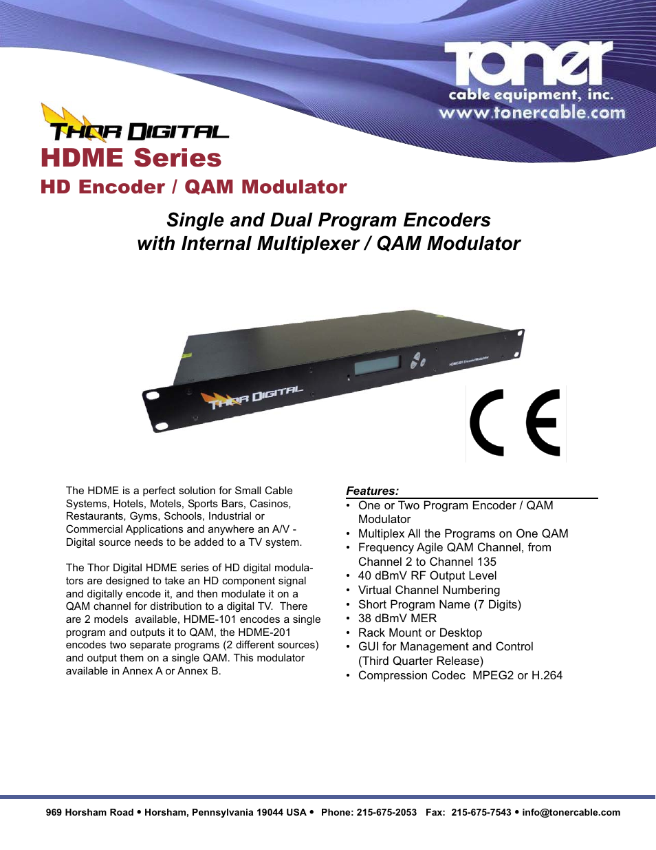 Toner Cable HDME Series HD Encoder _ QAM Modulator User Manual | 2 pages
