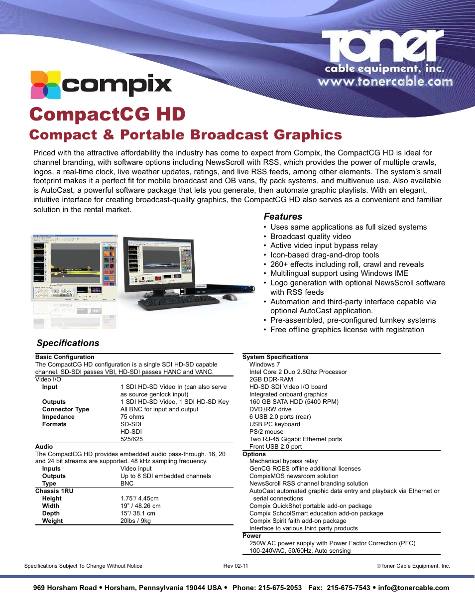 Toner Cable CompactCG HD Compact & Portable Broadcast Graphics User Manual | 1 page