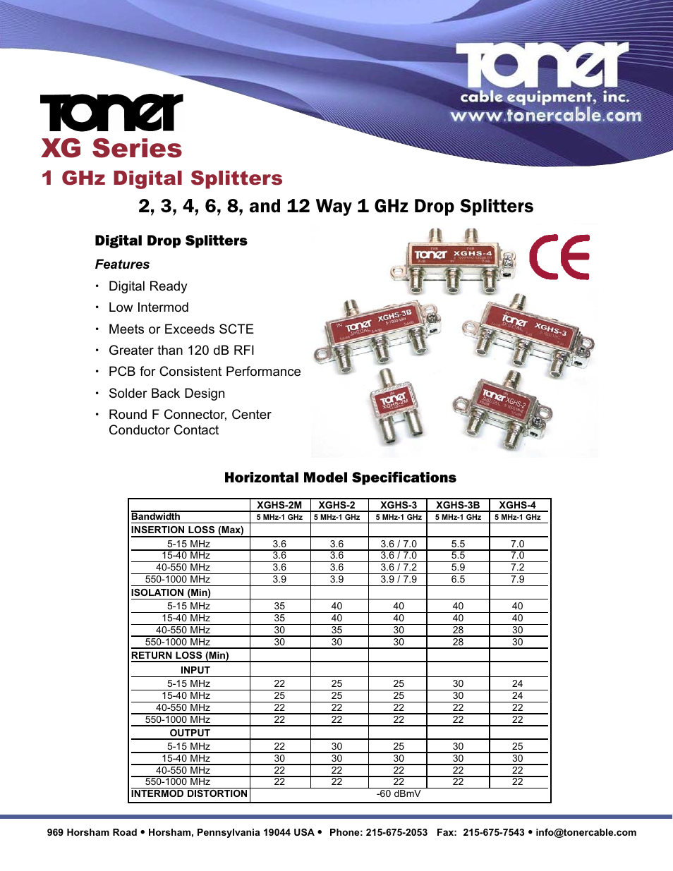 Toner Cable XGHS-2M 1 GHz 2 Way Digital Mini Drop Splitter User Manual | 2 pages
