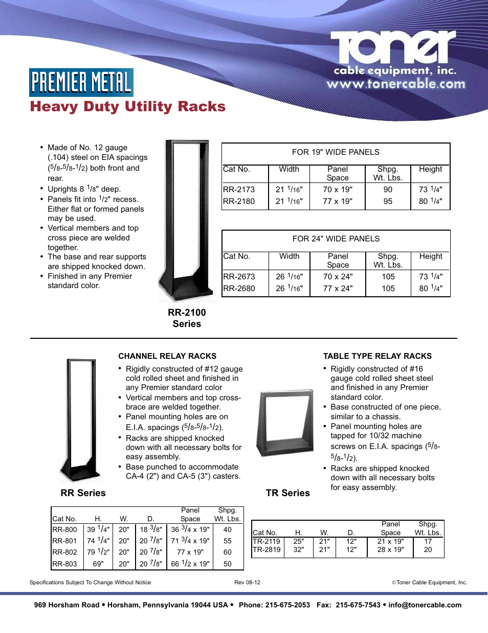 Toner Cable RR Series Heavy Duty Utility Type Headend Racks User Manual | 1 page