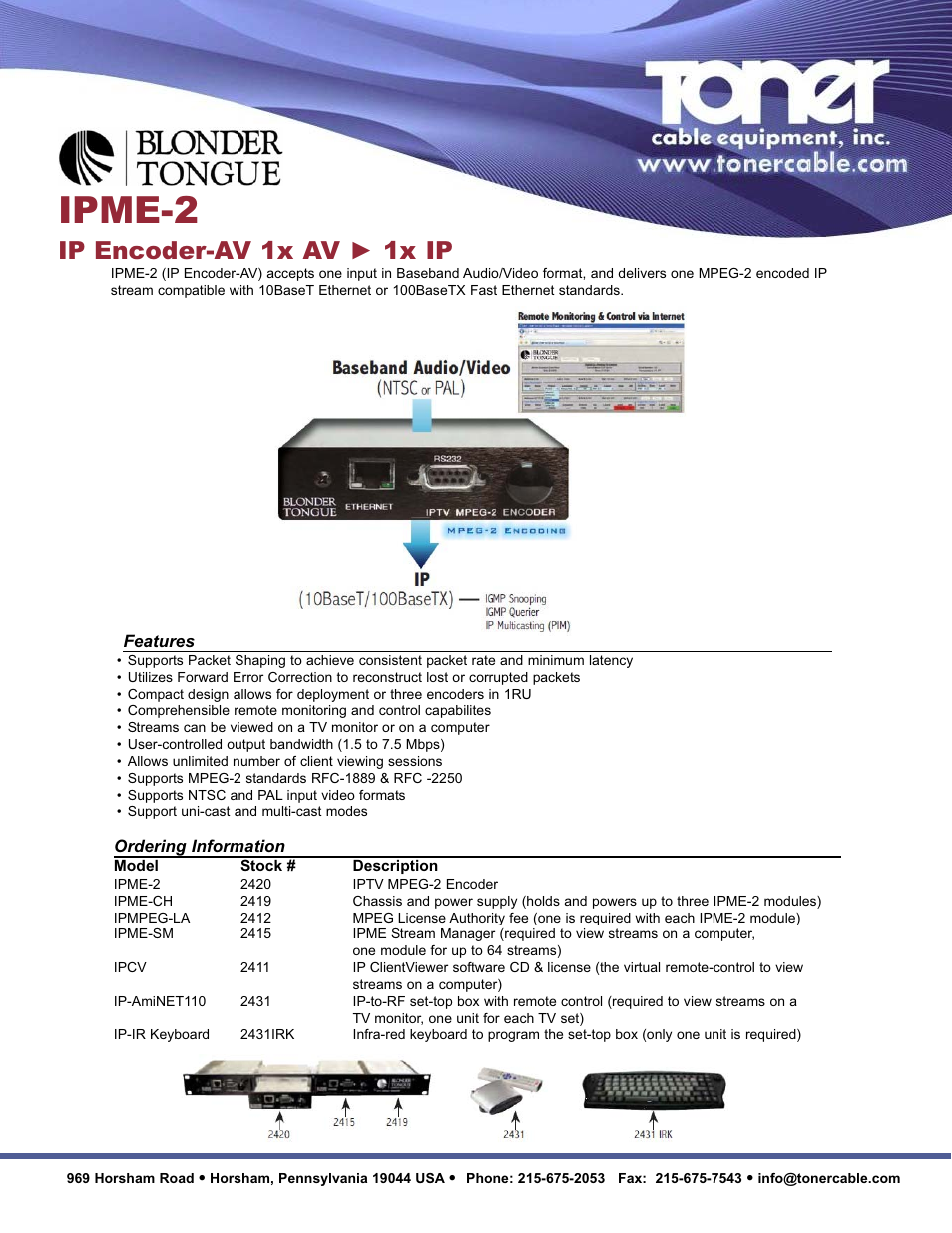 Toner Cable IPME IPTV Ethernet Television Encoder User Manual | 2 pages
