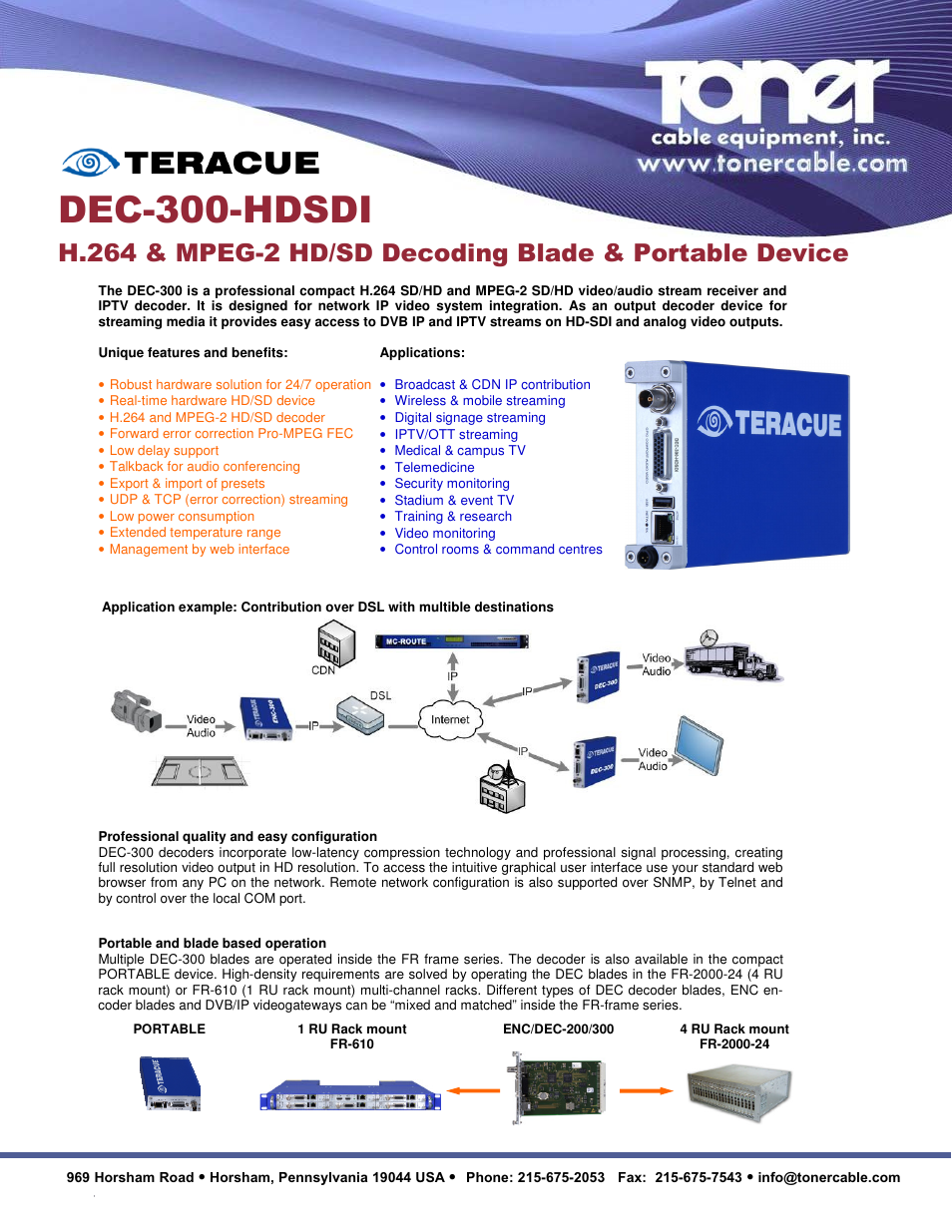 Toner Cable DEC-300-HDSDI H.264 & MPEG-2 HD-SD Decoding Blade & Portable Device User Manual | 2 pages