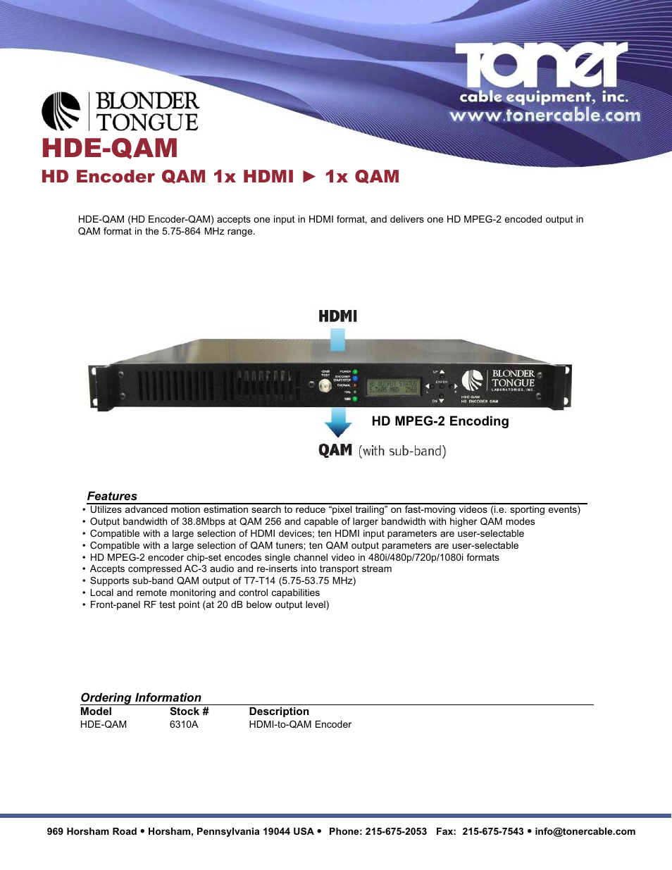 Toner Cable HDE-QAM HDMI-to-QAM Encoder User Manual | 2 pages