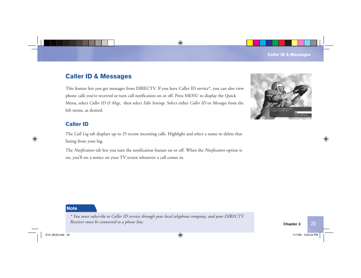 Caller id & messages | Toner Cable D12 Digital Satellite Receiver User Manual | Page 33 / 81