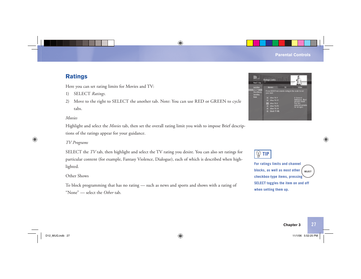 Ratings | Toner Cable D12 Digital Satellite Receiver User Manual | Page 35 / 81
