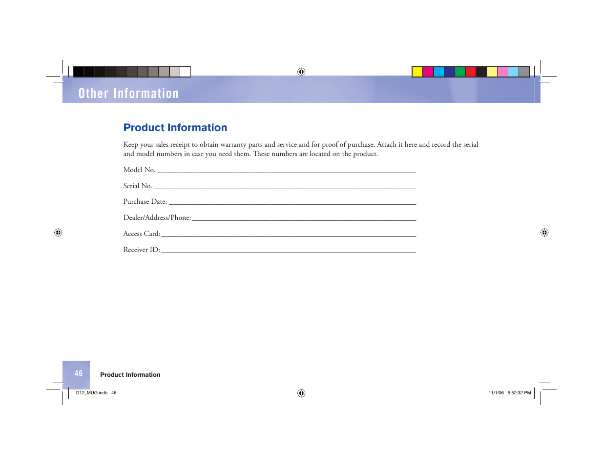 Other information, Product information | Toner Cable D12 Digital Satellite Receiver User Manual | Page 54 / 81