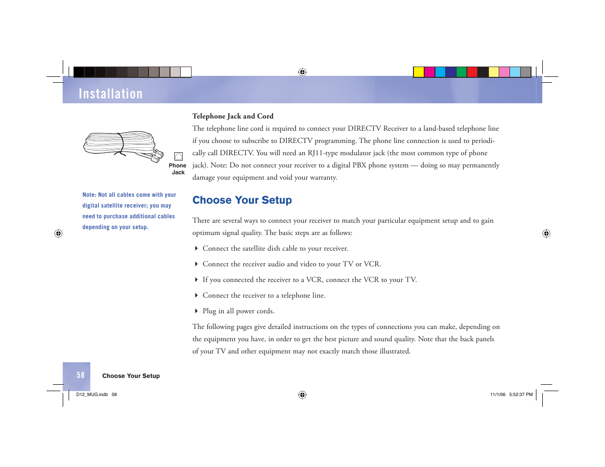 Installation, Choose your setup | Toner Cable D12 Digital Satellite Receiver User Manual | Page 66 / 81