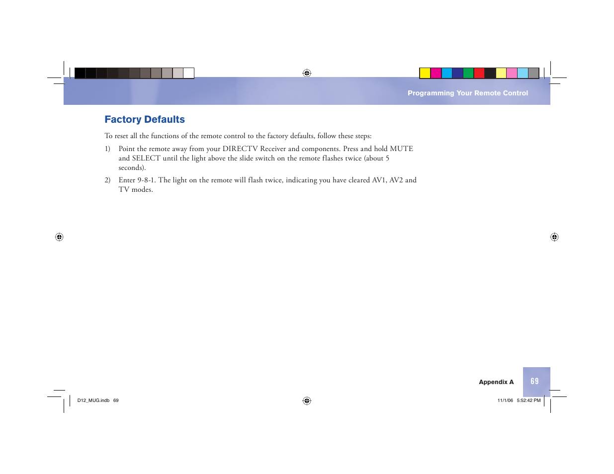 Factory defaults | Toner Cable D12 Digital Satellite Receiver User Manual | Page 77 / 81