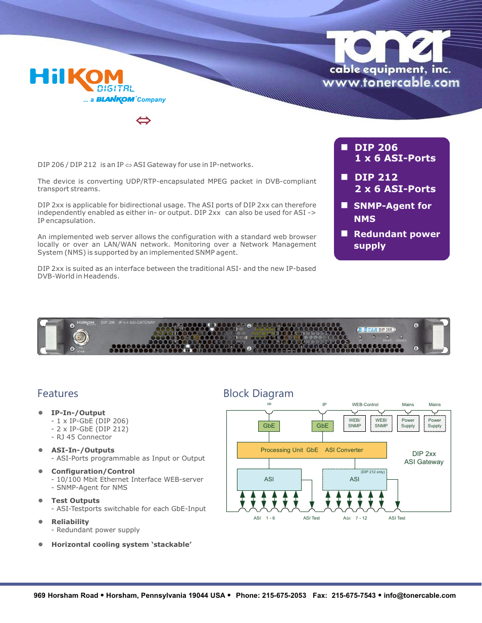 Toner Cable DIP 2xx IP - ASI Gateway User Manual | 2 pages