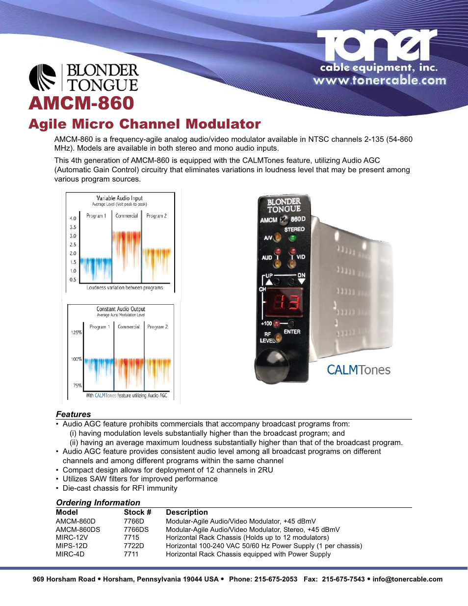 Toner Cable AMCM-860 7766D Agile Micro Channel Modulator User Manual | 2 pages