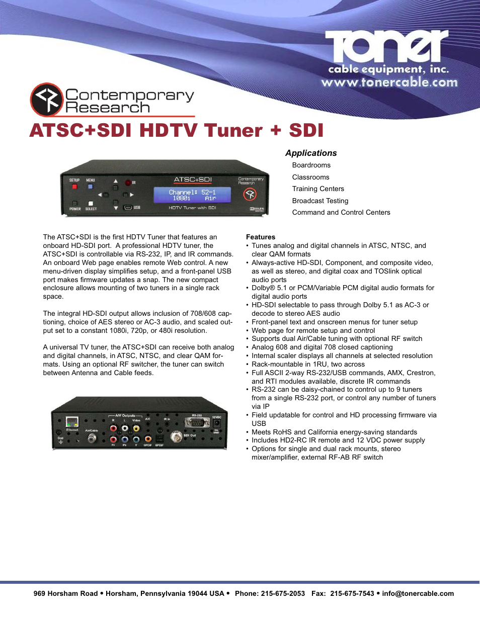 Toner Cable ATSC+SDI HDTV Tuner + SDI User Manual | 2 pages