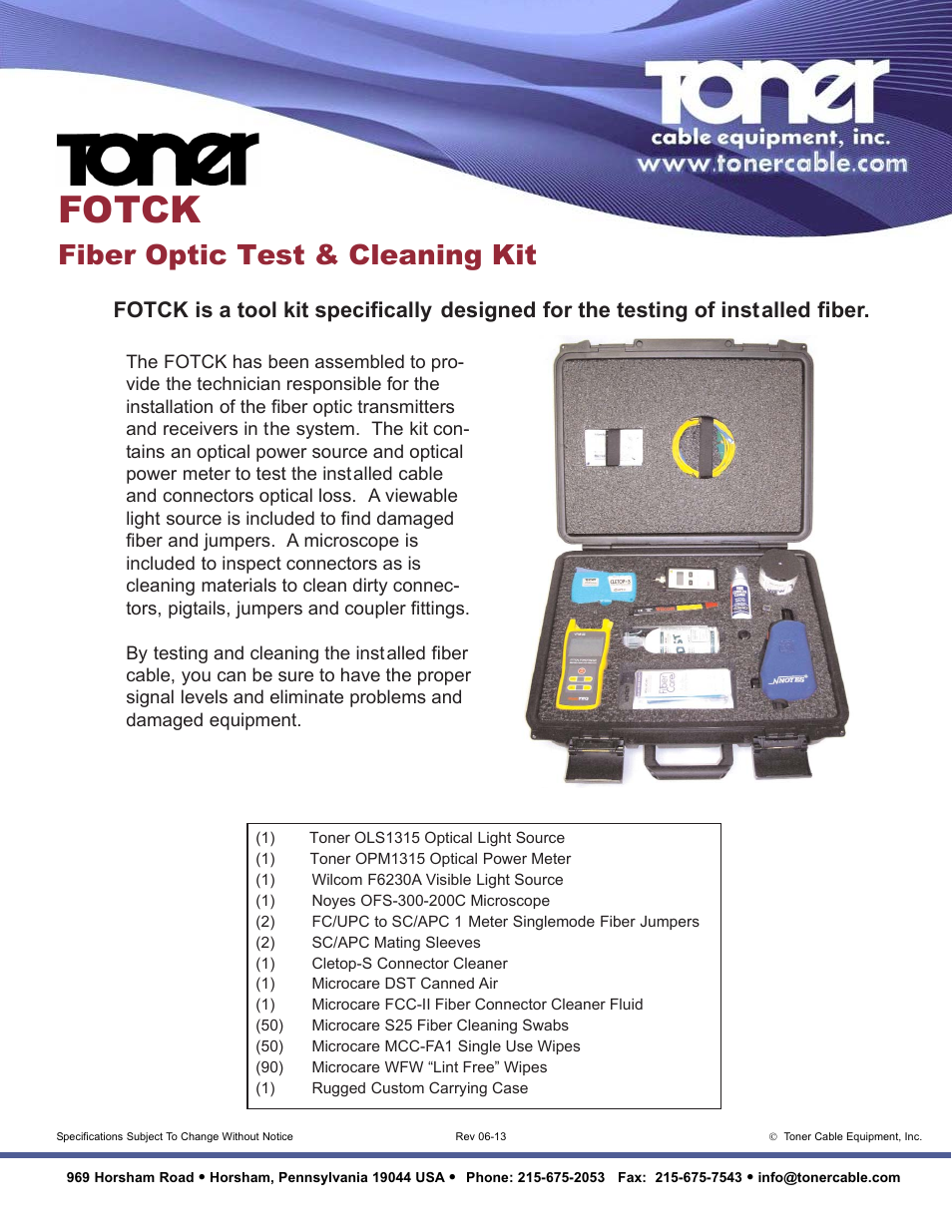 Toner Cable FOTCK Fiber Optic Test & Cleaning Kit User Manual | 1 page