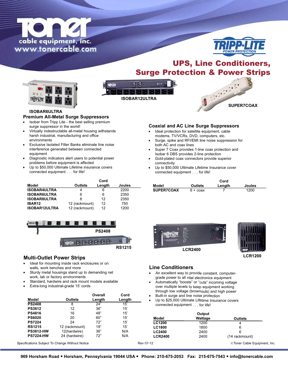 Multi-outlet power strips, Line conditioners | Toner Cable SmartPro Intelligent Line-Interactive UPS Systems User Manual | Page 2 / 2