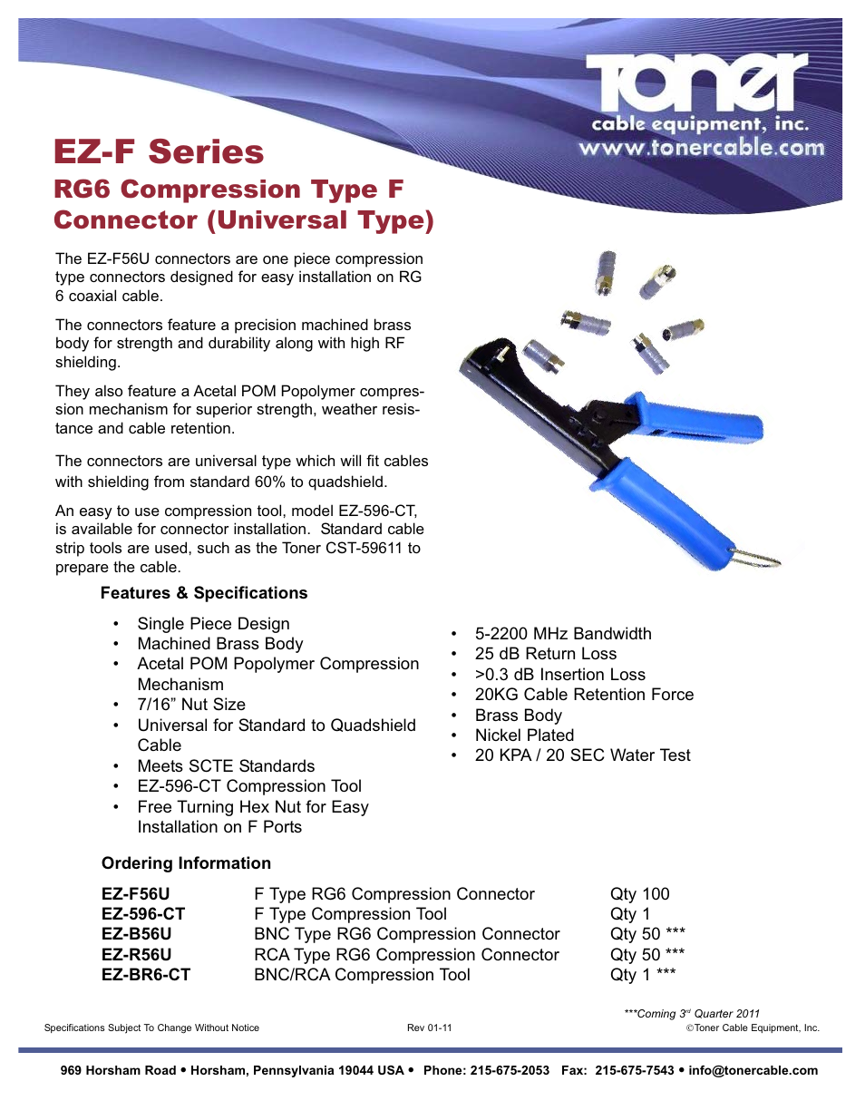 Toner Cable EZ-596-CT F Type Compression Tool User Manual | 1 page