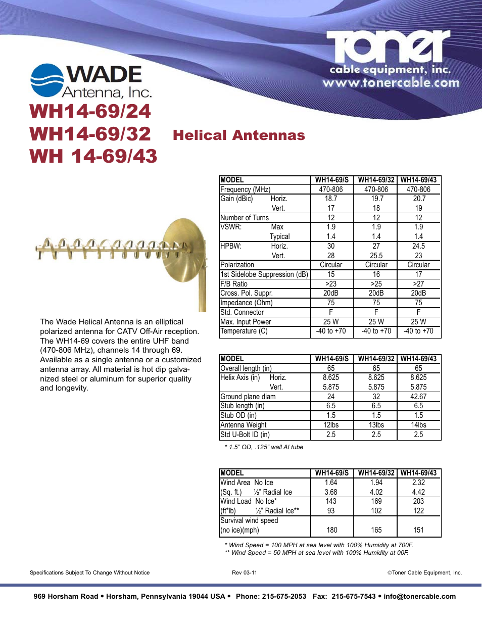 Toner Cable WH14-69** Helical Antenna User Manual | 1 page