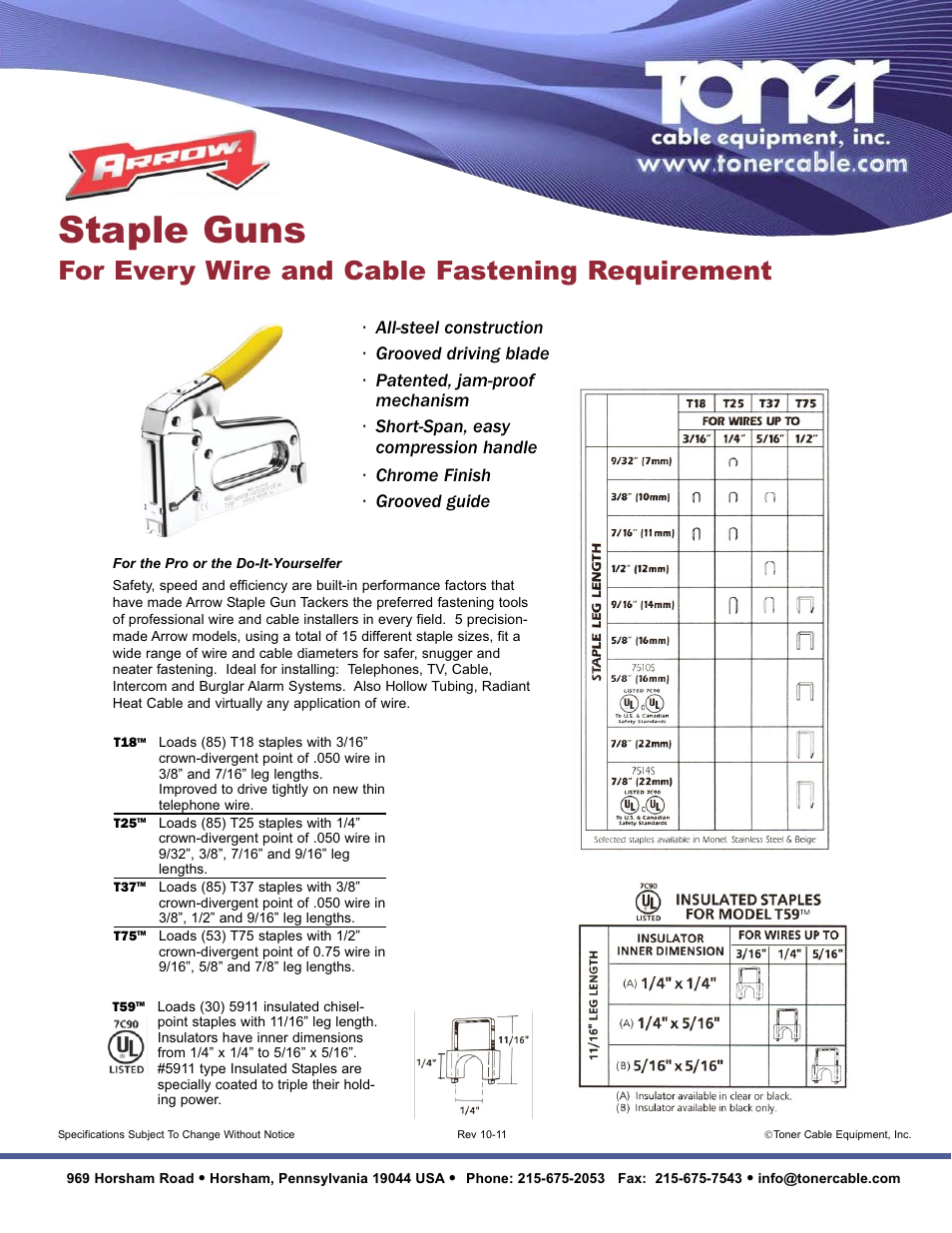 Toner Cable T18 Staple Guns User Manual | 1 page