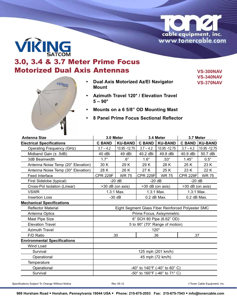 Toner Cable 3.7 Meter Prime Focus Motorized Dual Axis Antenna User Manual | 1 page
