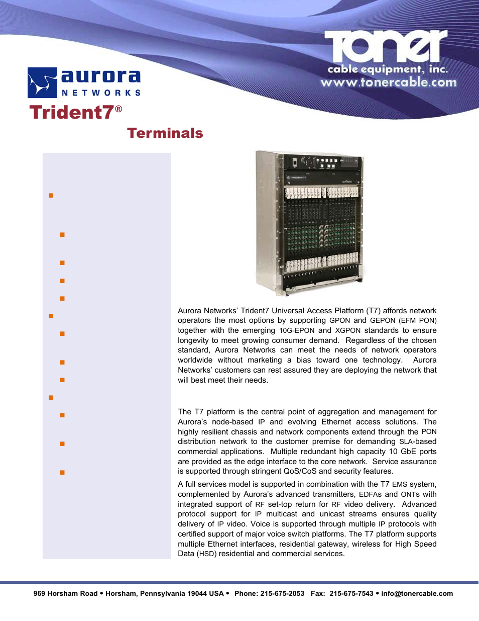 Toner Cable Trident7 Optical Line Terminals User Manual | 2 pages