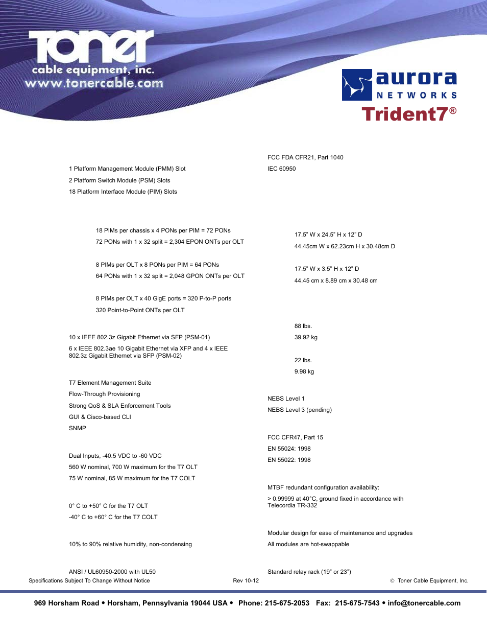 Trident7, 2swlfdo/lqh7huplqdov | Toner Cable Trident7 Optical Line Terminals User Manual | Page 2 / 2