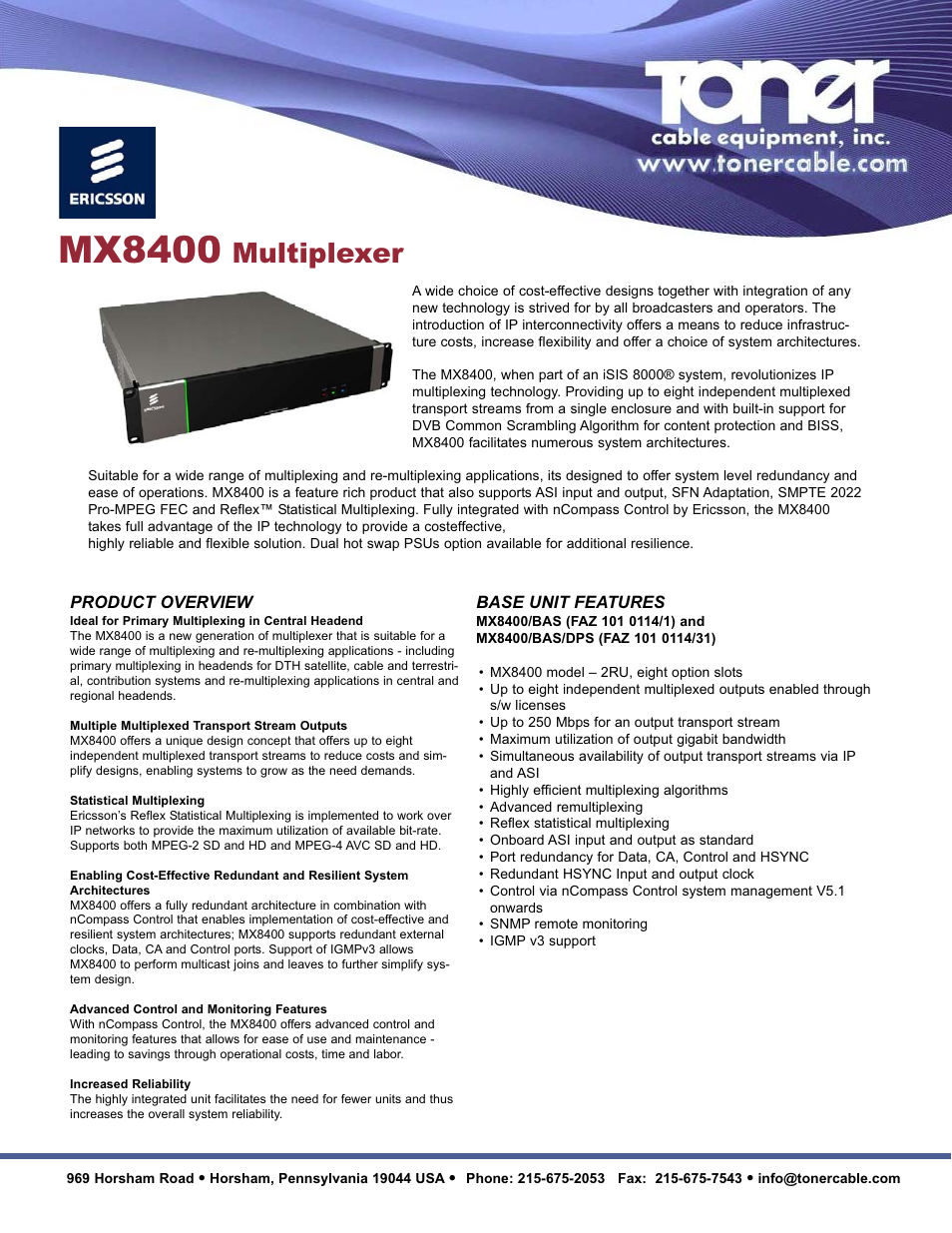 Toner Cable MX8400 Multiplexer User Manual | 2 pages
