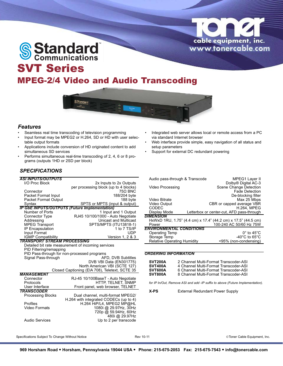 Toner Cable SVT Series Multi-Format Transcoder-ASI User Manual | 1 page