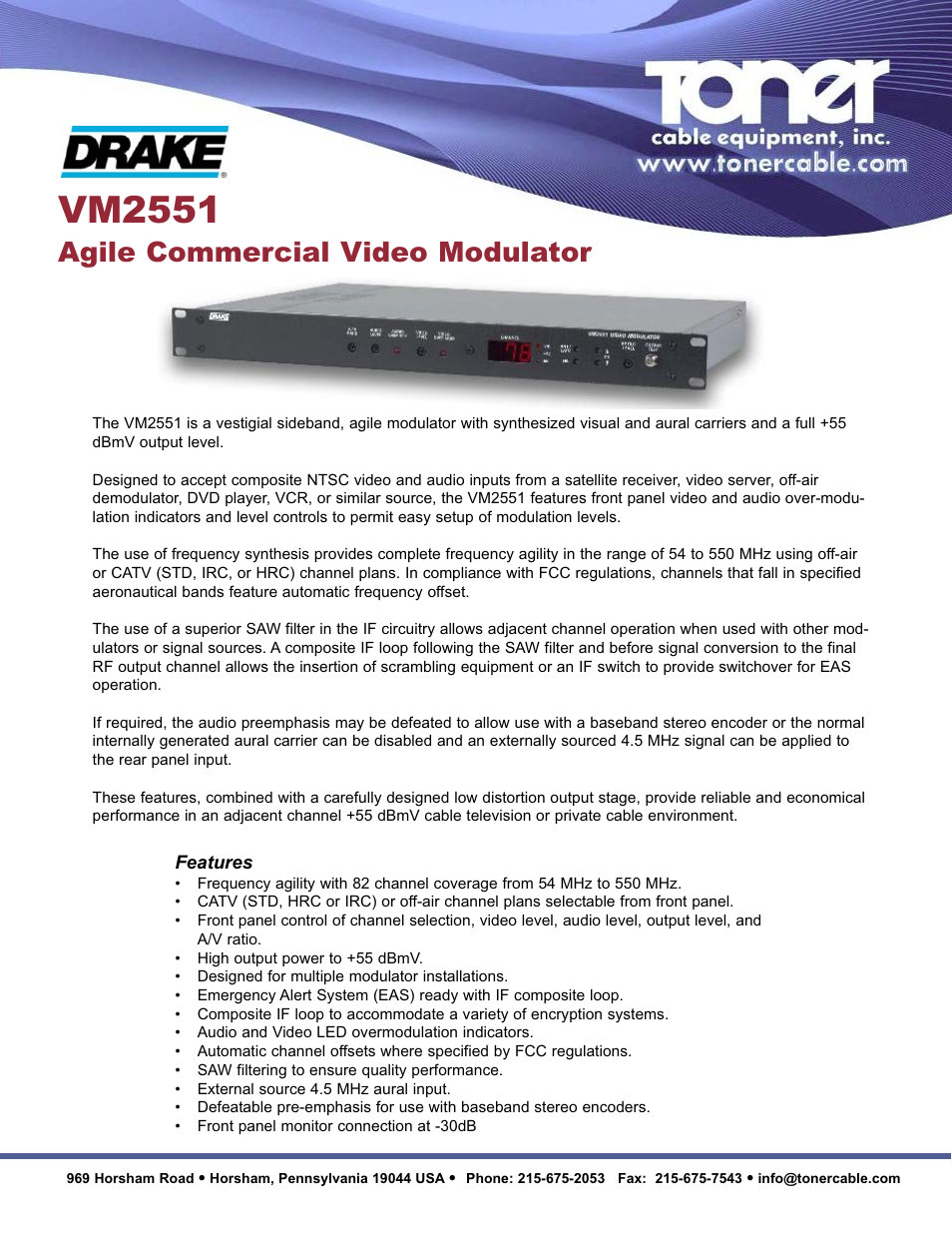 Toner Cable VM2551 Frequency Agile Modulator User Manual | 2 pages