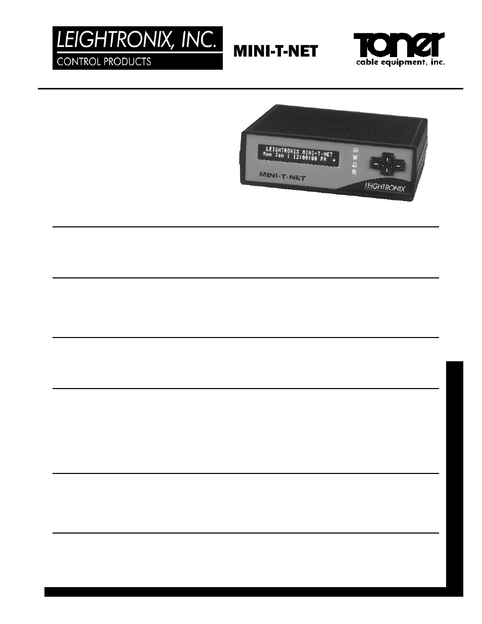 Toner Cable MINI-T-NET Network-Managed Video System Controller-Switcher User Manual | 2 pages
