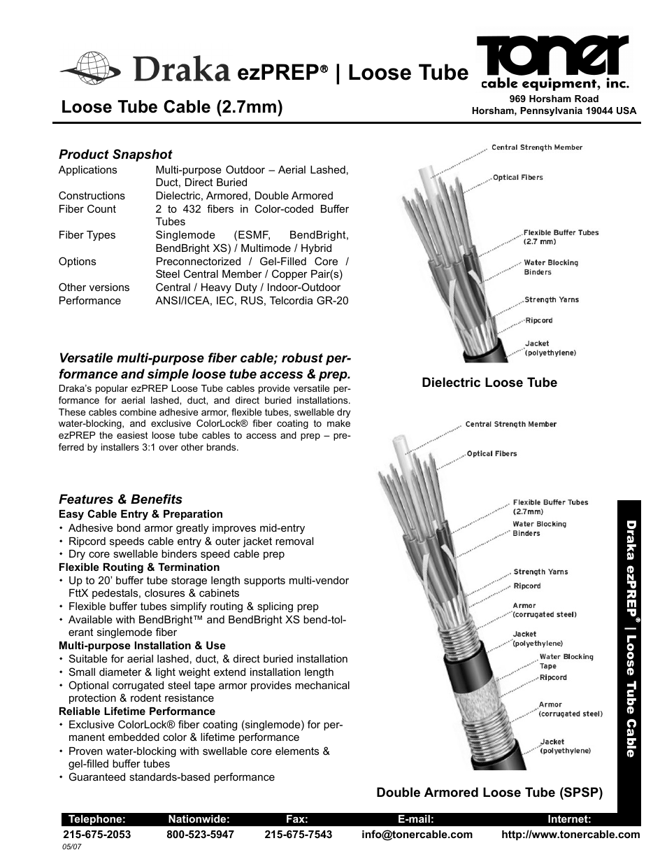 Toner Cable ezPREP Loose Tube Loose Tube Cable (2.7 mm) User Manual | 2 pages