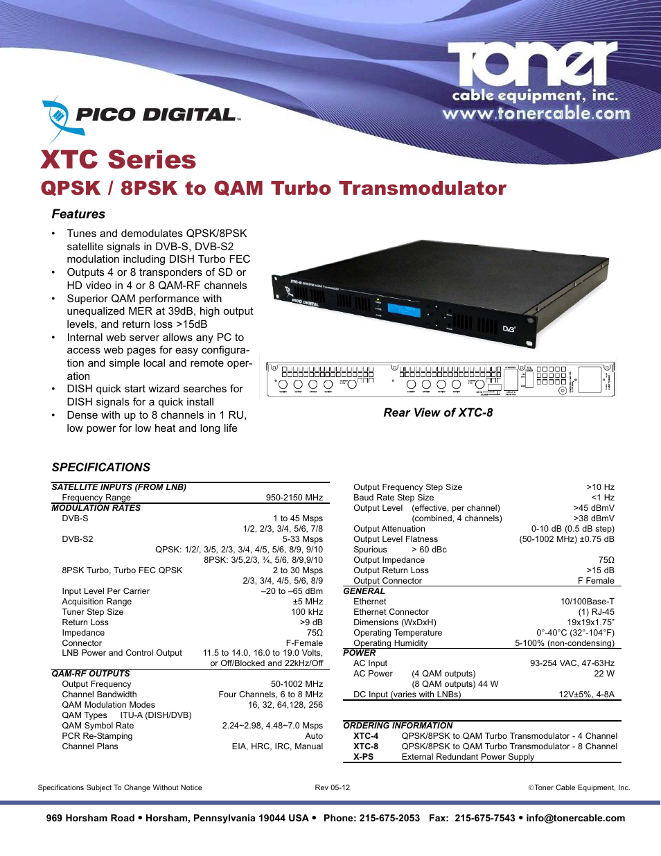 Toner Cable XTC Series QPSK _ 8PSK to QAM Turbo Transmodulator User Manual | 1 page