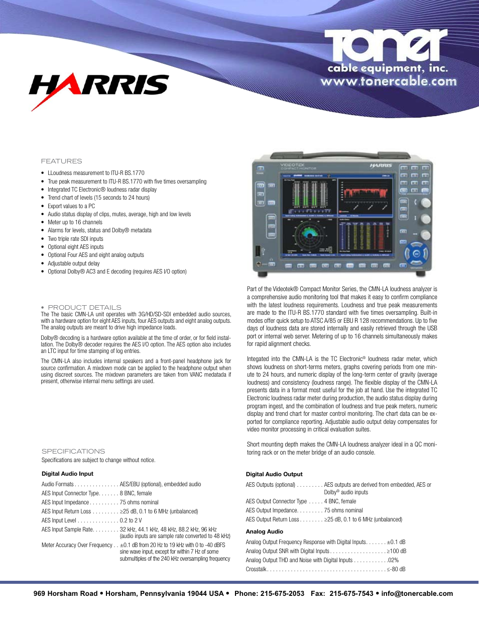 Toner Cable CMN-LA Loudness Analyzer User Manual | 3 pages