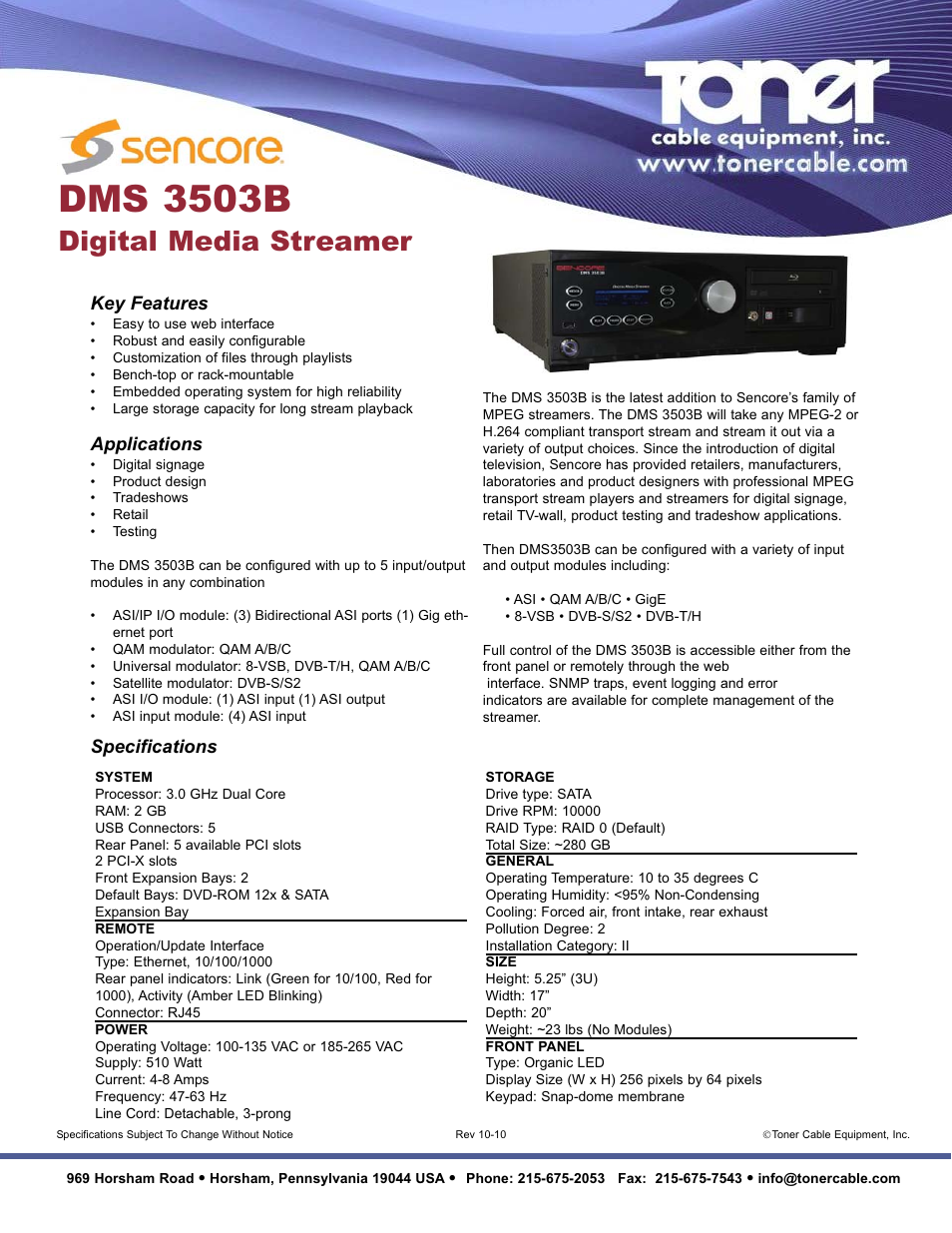 Toner Cable DMS3503B Digital Media Streamer User Manual | 1 page