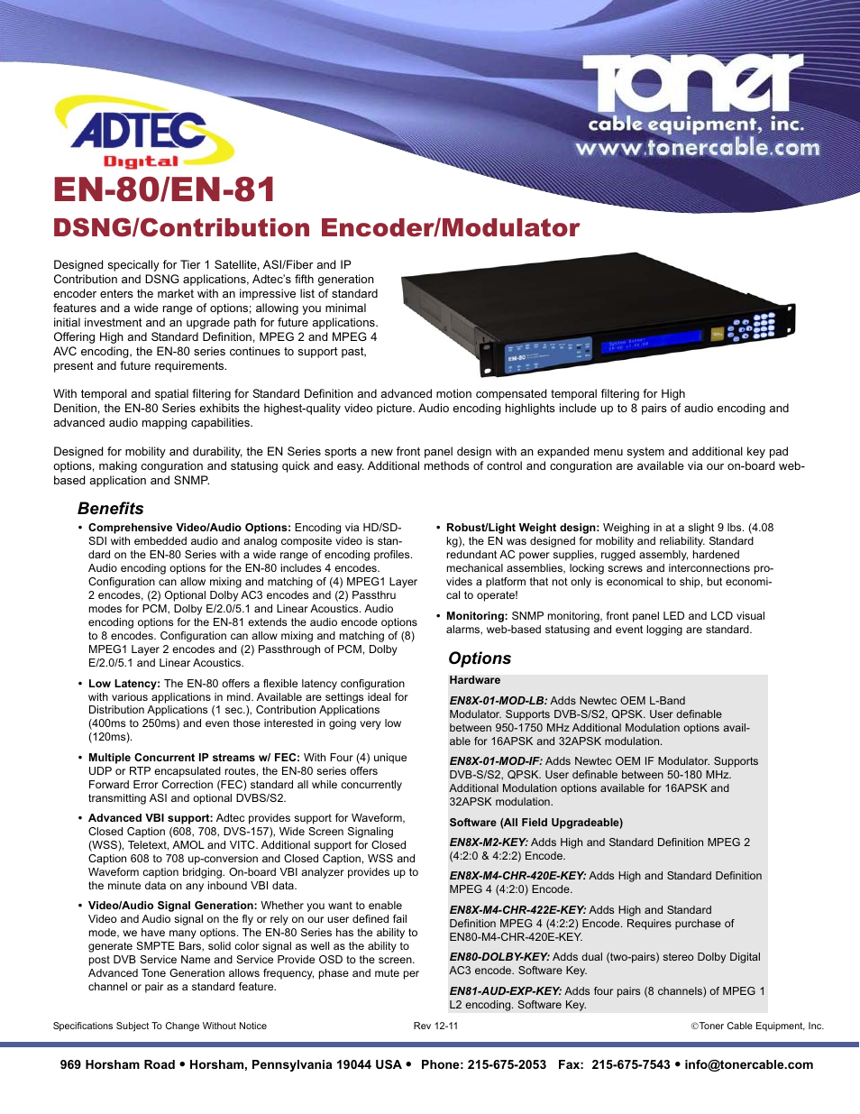 Toner Cable EN-80 _ EN-81 DSNG _ Contribution Encoder _ Modulator User Manual | 1 page