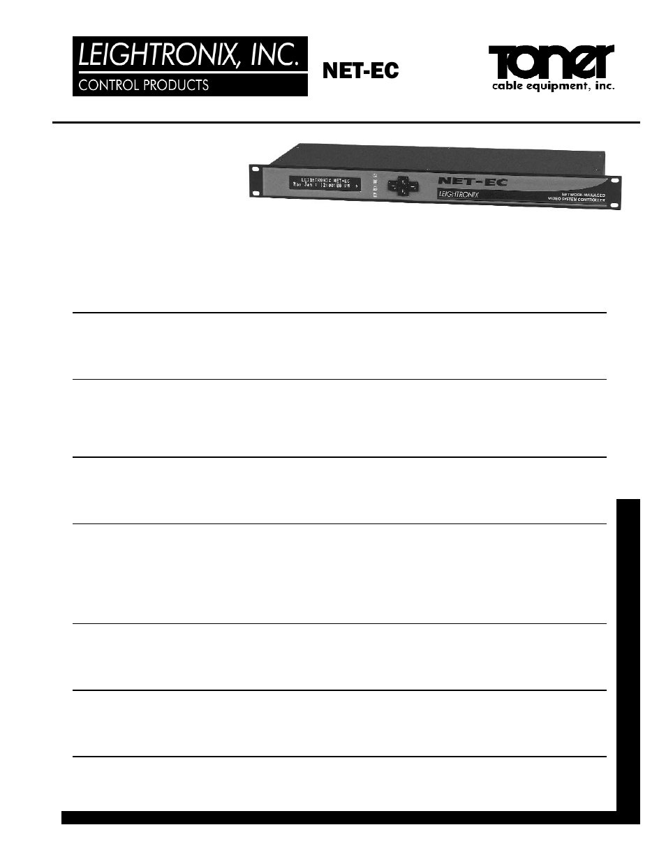 Toner Cable NET-EC Network-Managed Video System Controller User Manual | 2 pages