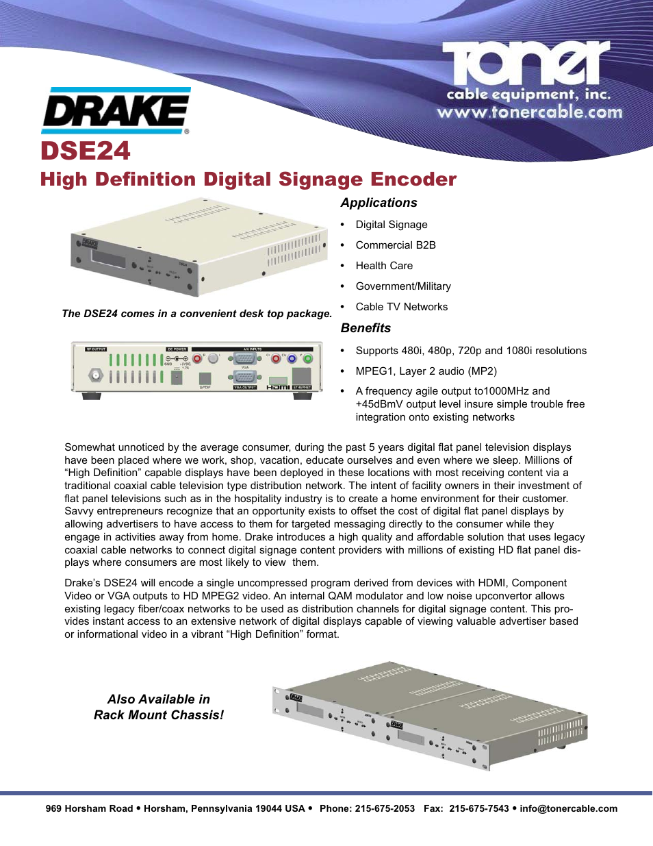Toner Cable DSE24 High Definition Digital Signage Encoder User Manual | 2 pages