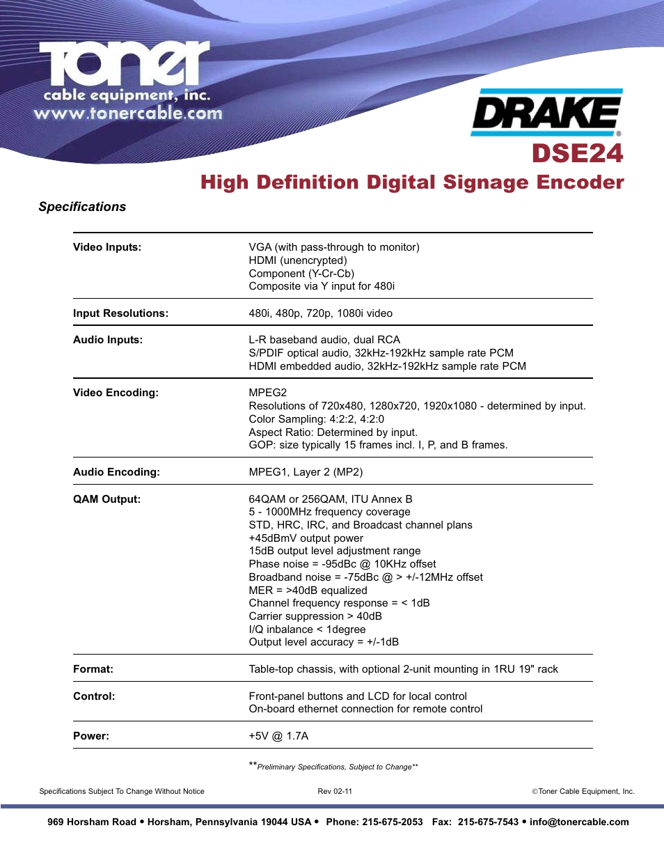 Dse24, High definition digital signage encoder | Toner Cable DSE24 High Definition Digital Signage Encoder User Manual | Page 2 / 2