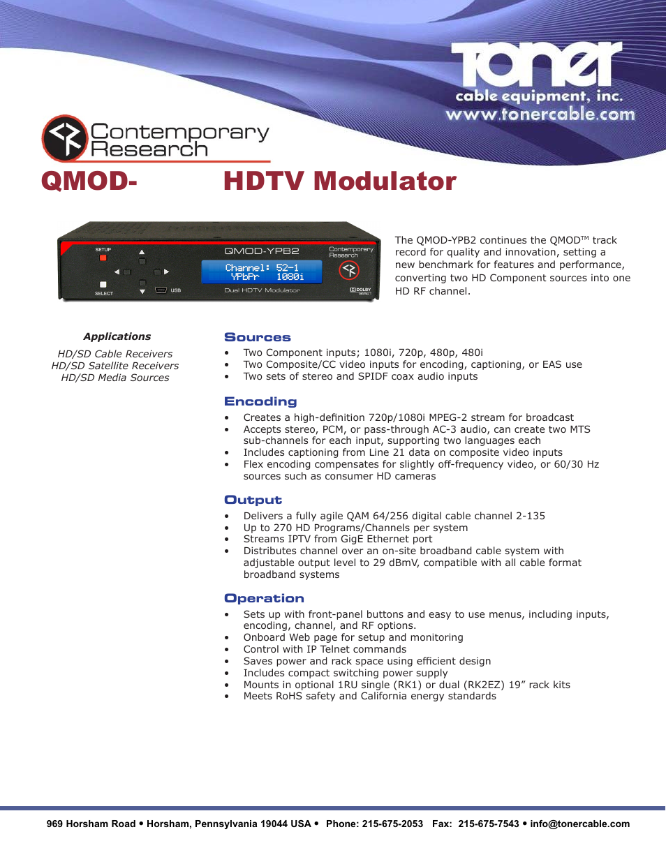 Toner Cable QMOD-YPB2 HDTV Modulator User Manual | 2 pages