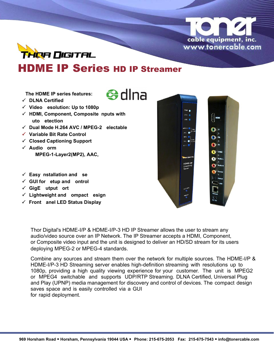 Toner Cable HDME IP Series HD IP Streamer User Manual | 2 pages