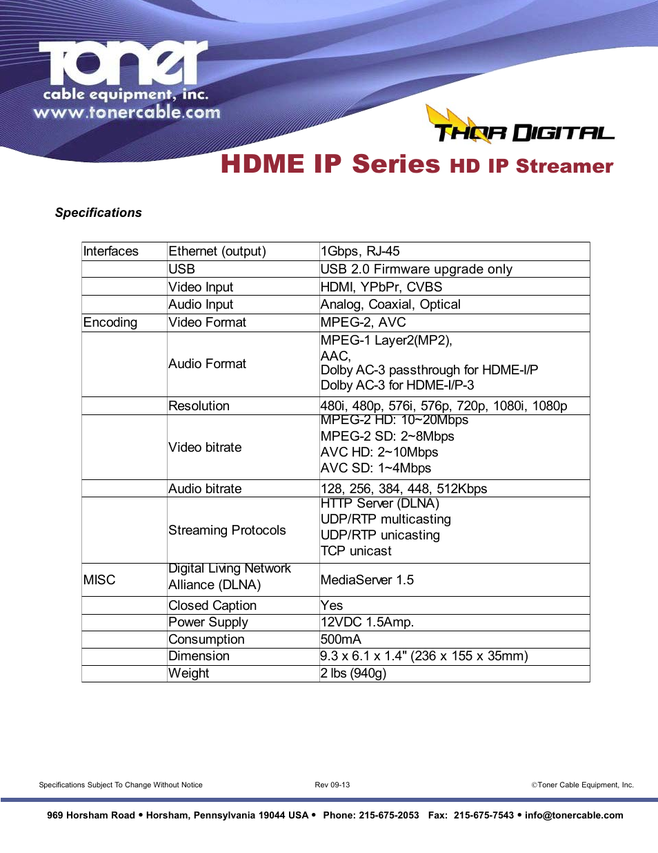 Hd me ip series, Hd ip streamer | Toner Cable HDME IP Series HD IP Streamer User Manual | Page 2 / 2