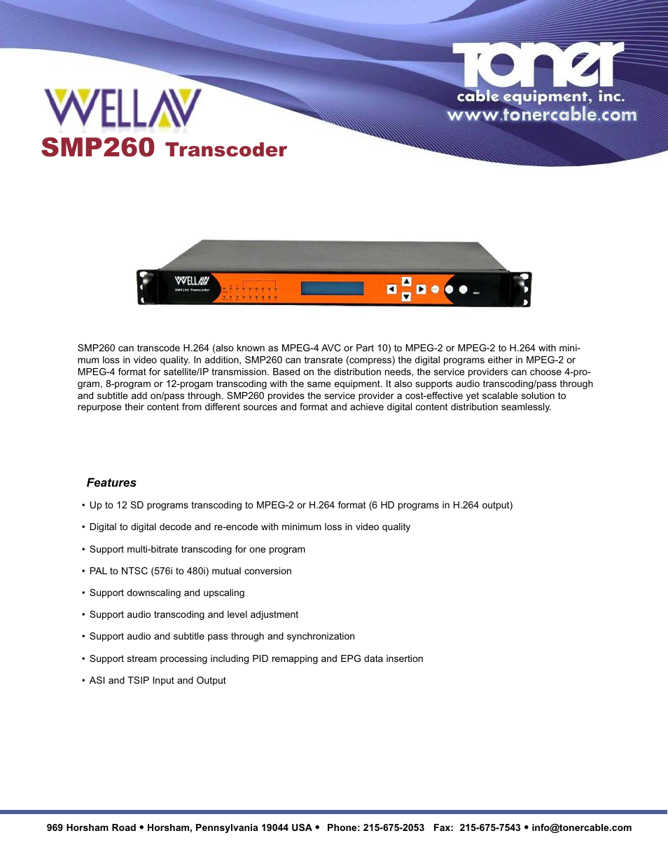 Toner Cable SMP260T Transcoder User Manual | 2 pages