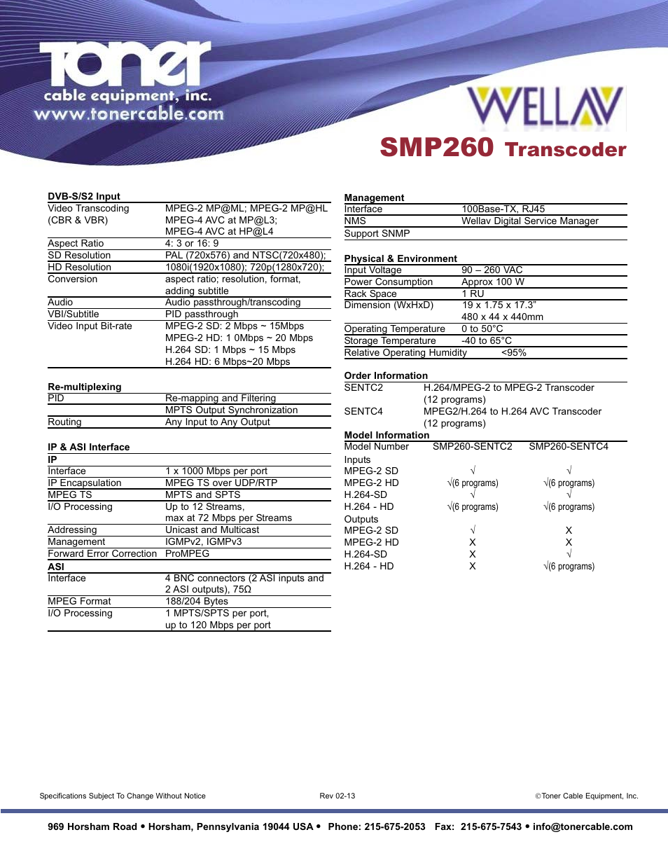 Smp260, Transcoder | Toner Cable SMP260T Transcoder User Manual | Page 2 / 2