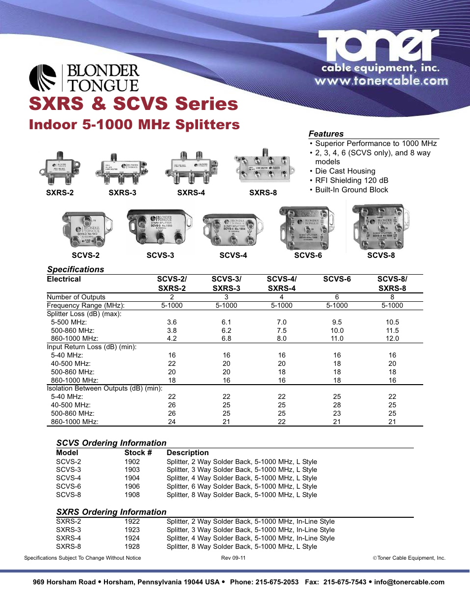 Toner Cable SCVS Series Indoor L Style Splitter User Manual | 1 page