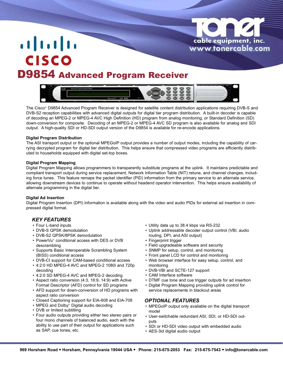 Toner Cable D9854 Advanced Program Receiver User Manual | 2 pages
