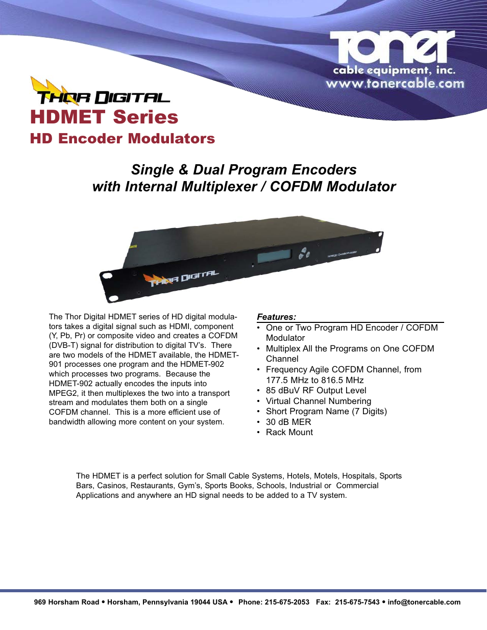 Toner Cable HDMET Series HD Encoder _ COFDM Modulators User Manual | 2 pages